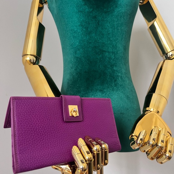 Vintage Celine Bifold Long Wallet Leather Purple Gold Italy Auth from JAPAN 0079 - Picture 2 of 12